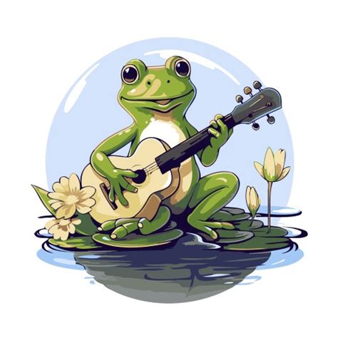 Frogs Playing Guitar And Singing On White Vector Image