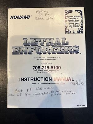 Konami Lethal Enforcers Video Arcade Game Instruction Manual Ebay