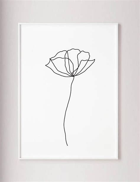 Poppy Flower Wall Line Art Print Minimalist Modern Art Decor Etsy