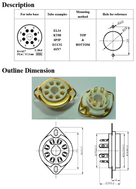 Ceramic 8 Pin Chassis Mount Socket Gold Pin Tus8c1g