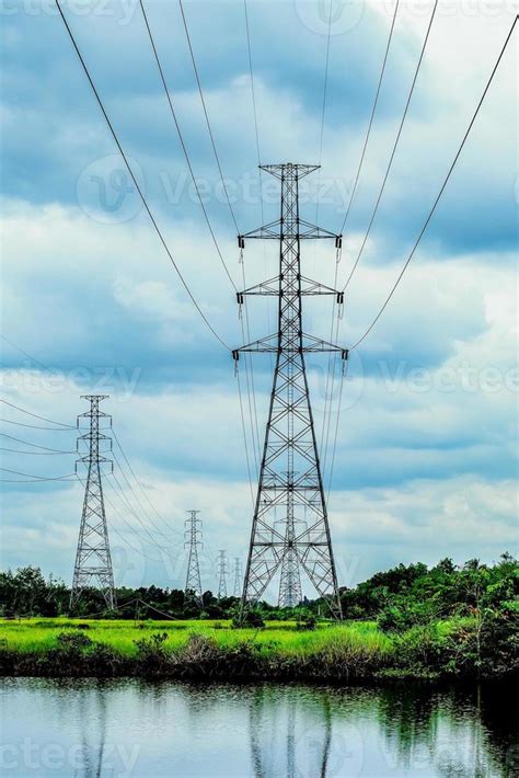 High Voltage Transmission Towers Complex Steel Structures In Rural