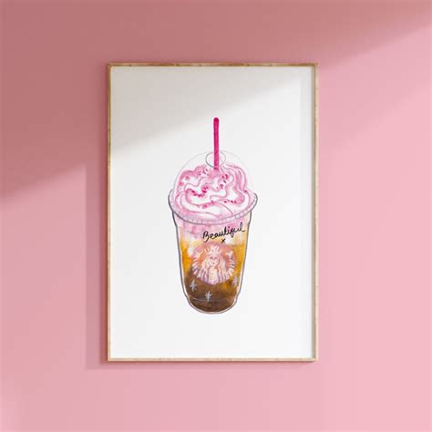 Printable Iced Coffee Wall Art Pink Art Print For Coffee Lover