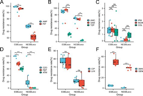 Statistical differences in antibiotic resistance rates of (A ...