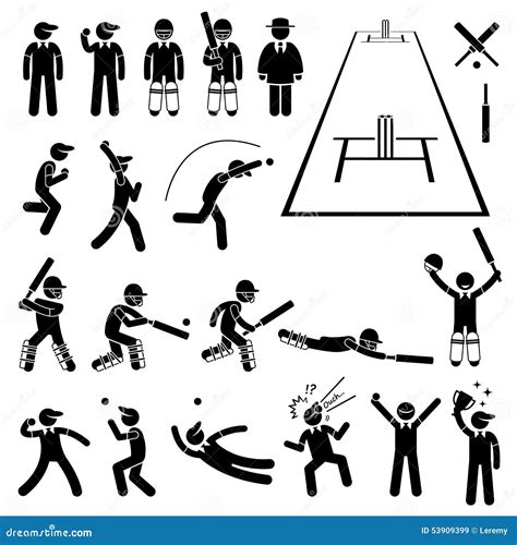 Cricket Player Actions Poses Cliparts Stock Vector Illustration Of