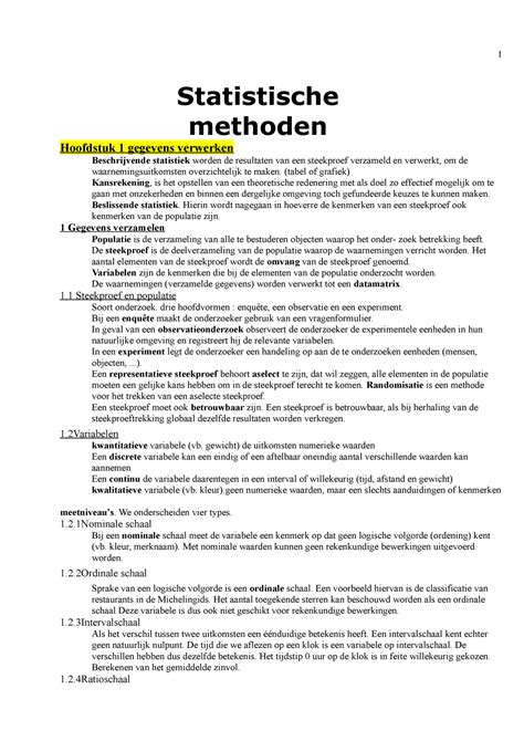 Statistische Methoden Samenvatting Schriftelijk Statistische Methoden