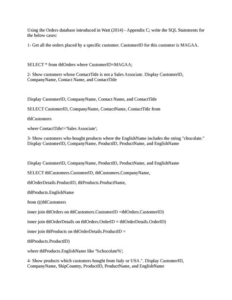 Learning Journal Unit 8 CS 2203 Using The Orders Database