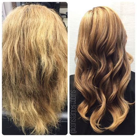 Before and after Olaplex on blonde hair. You can see the transformation ...