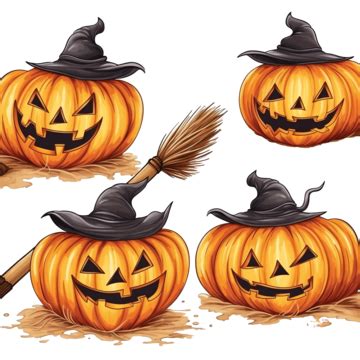 Halloween Broom Pumpkin Funny Cartoon Hand Drawn Seamless Pattern