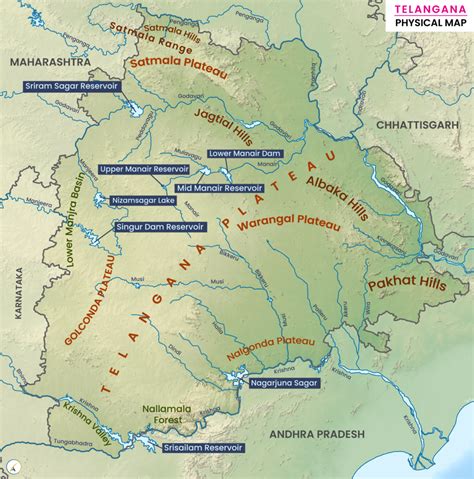 Telangana Physical Map - UPSC