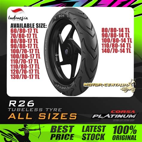 TAYAR MOTORSIKAL CORSA PLATINUM R26 TUBELESS TYRE 60 70 80 90 100