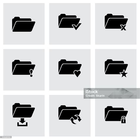 Vector Black Folder Icon Set Stock Illustration - Download Image Now ...