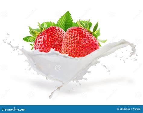 Strawberry Milk Splash On The White Background Stock Photo Image