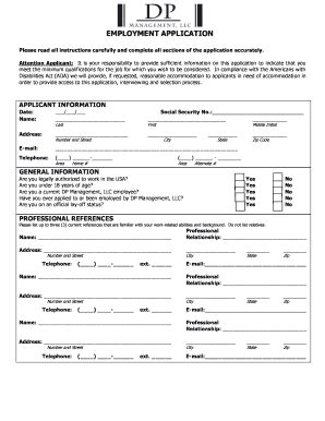 Fillable Online Employment Application Dp Mgmt Fax Email Print