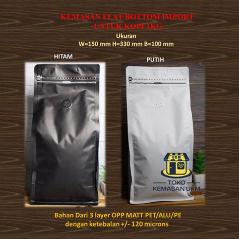 Jual KEMASAN KOPI 1 KG Flatbottom Pouch Import Window Zipper Putih