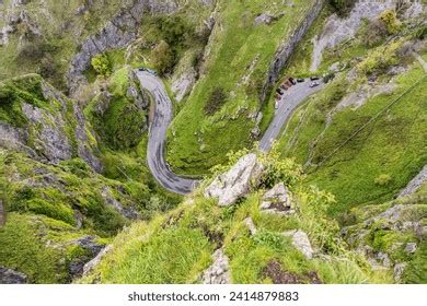 Aerial View Of A Winding Road In Cheddar Gorge Somerset Over