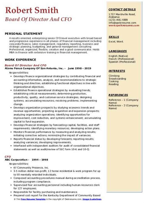 Cfo Resume Samples Qwikresume