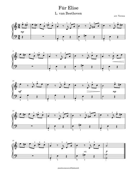 Für Elise For Beginner Piano Easy With Fingering Sheet Music For Piano Solo