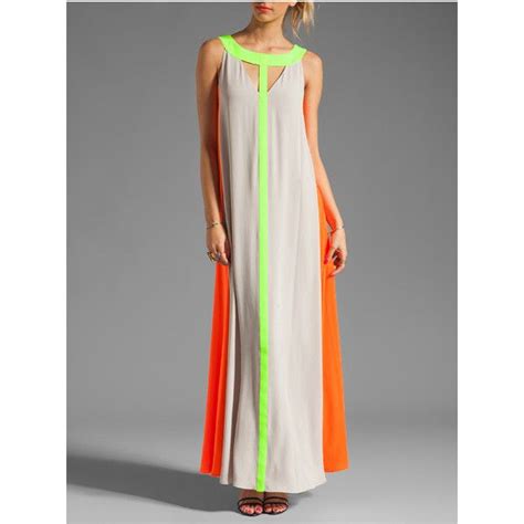 White Orange Sleeveless Color Block Maxi Dress 20 Liked On Polyvore