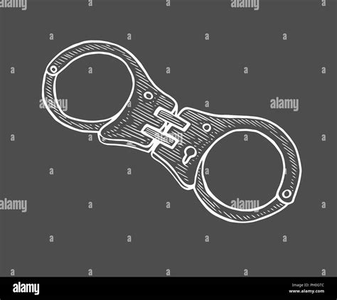 Handcuffs Hand Drawn Engraving Vintage Vector Black Isolated On Black Background Stylish