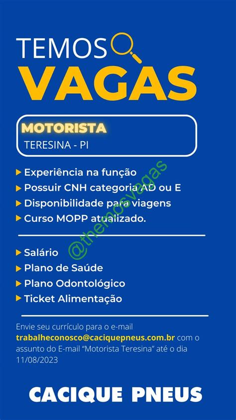 Motorista Teresina PI 01 Vaga S Themos Vagas Empregos E