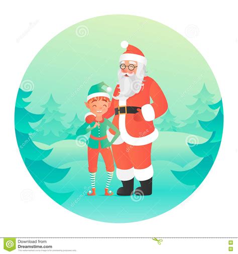 Santa Claus Hugging Elf Cute Characters Stock Vector Illustration Of