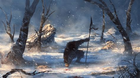 Wallpaper Sunlight Fantasy Art Snow Winter Warrior Spear Season