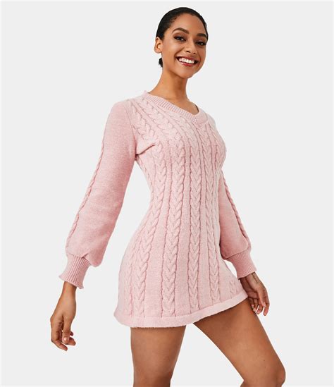 Womens Everyday V Neck Long Sleeve Mini Sweater Chill Dress Halara