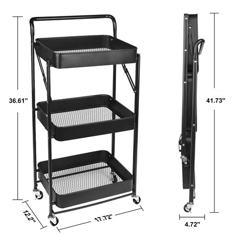 SAglorb 3 Tier Foldable Metal Utility Cart Organizer With Wheels