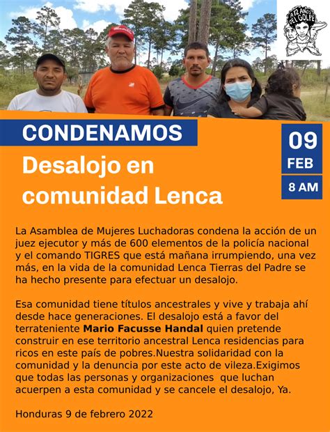 Condemanos Desalojo De Comunidad Lenca Asamblea De Mujeres Luchadoras