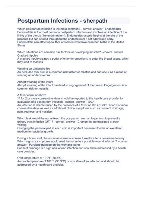Postpartum Infections questions and answers 100% correct 2023