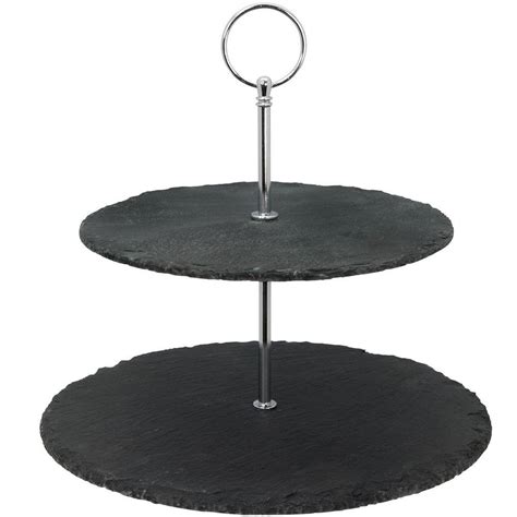 Creative Home 2 Tier Black Natural Slate Cake Stand Dessert Serving