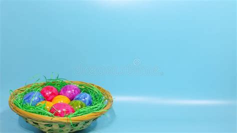 Stop Motion Animation Multicolored Painted Eggs Jump Into A Wicker