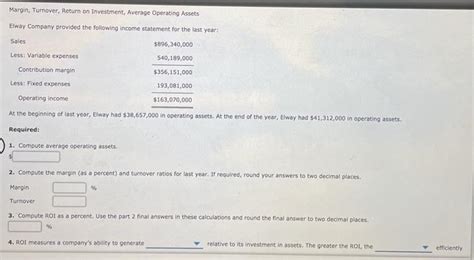 Solved Margin Turnover Return On Investment Average Chegg