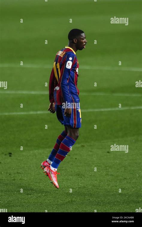 11 Ousmane Dembele Of FC Barcelona Celebrating His Goal During The