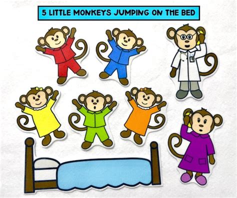 Five Little Monkeys Jumping on Bed Felt Stories Speech | Etsy Australia