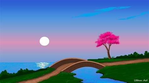 How To Draw In Ms Paint The Bridge Scenery Drawing Painting In