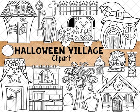 Halloween Village Clipart Haunted House Graphics Spooky Graveyard Scrappin Doodles