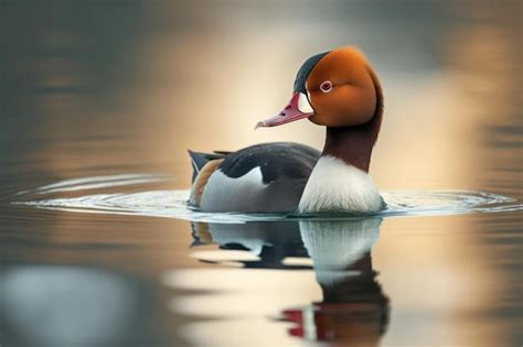 Premium Photo Red Crested Pochard In The Lake Foraging