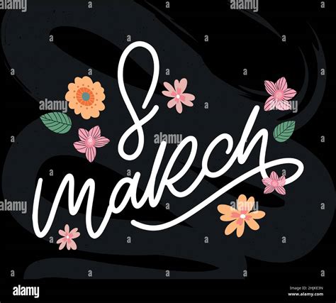 March 8 Happy Womans Day Watercolor Lettering Greeting Card Vector