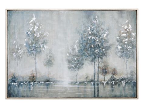 Blue And Silver Trees Handpainted Framed Canvas Art 61 W X 41 H