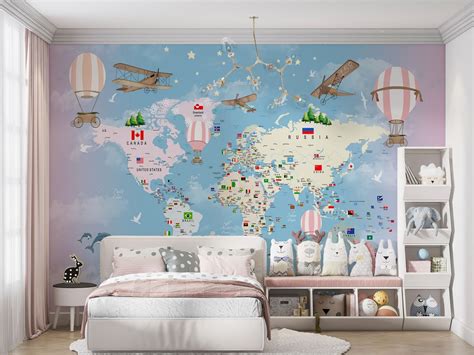 Colorful World Map, Educational Map, Kids World Map , for Digital Print ...