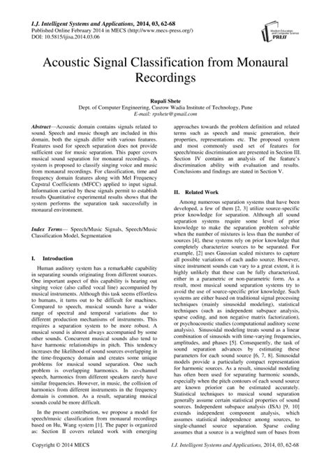 Acoustic Signal Classification from Monaural Recordings (@ijisa ...