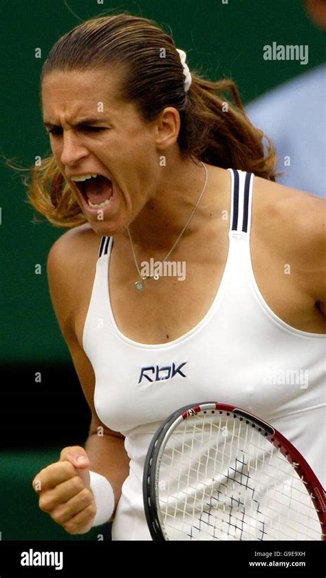 France S Amelie Mauresmo Celebrates A Point Against Belgium S Justine