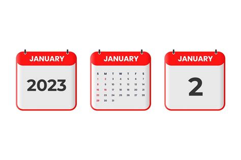 January 2023 calendar design. 2nd January 2023 calendar icon for schedule, appointment ...