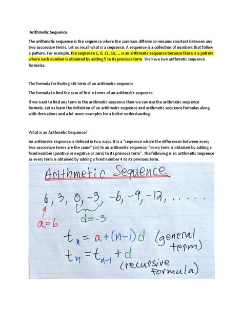 arithmetic sequence  sequence numbers