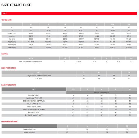 Dainese Size Guides High On Bikes