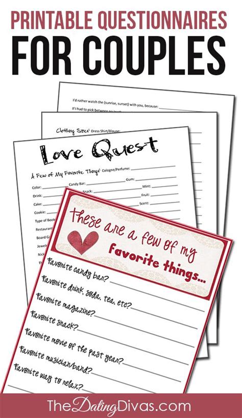 A Few Of Our Favorite Things Questionnaires For Couples Dating