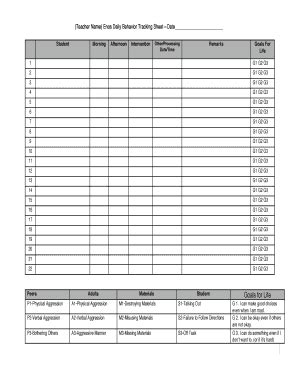 Behavior Tracking Sheet Printable