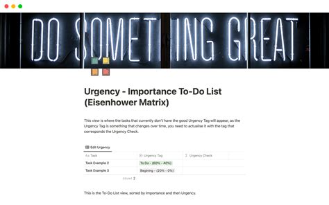 Urgency Importance To Do List Eisenhower Matrix Notion Template