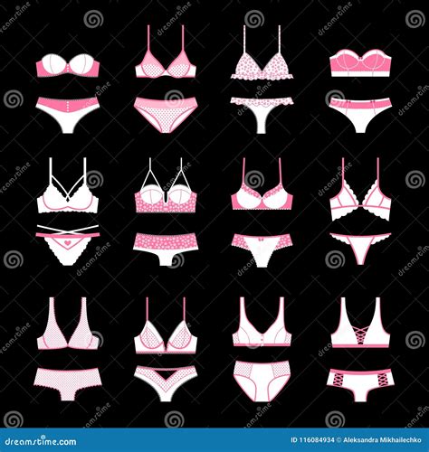 Lingerie Vector Icon Set Isolated On Black Stock Vector Illustration